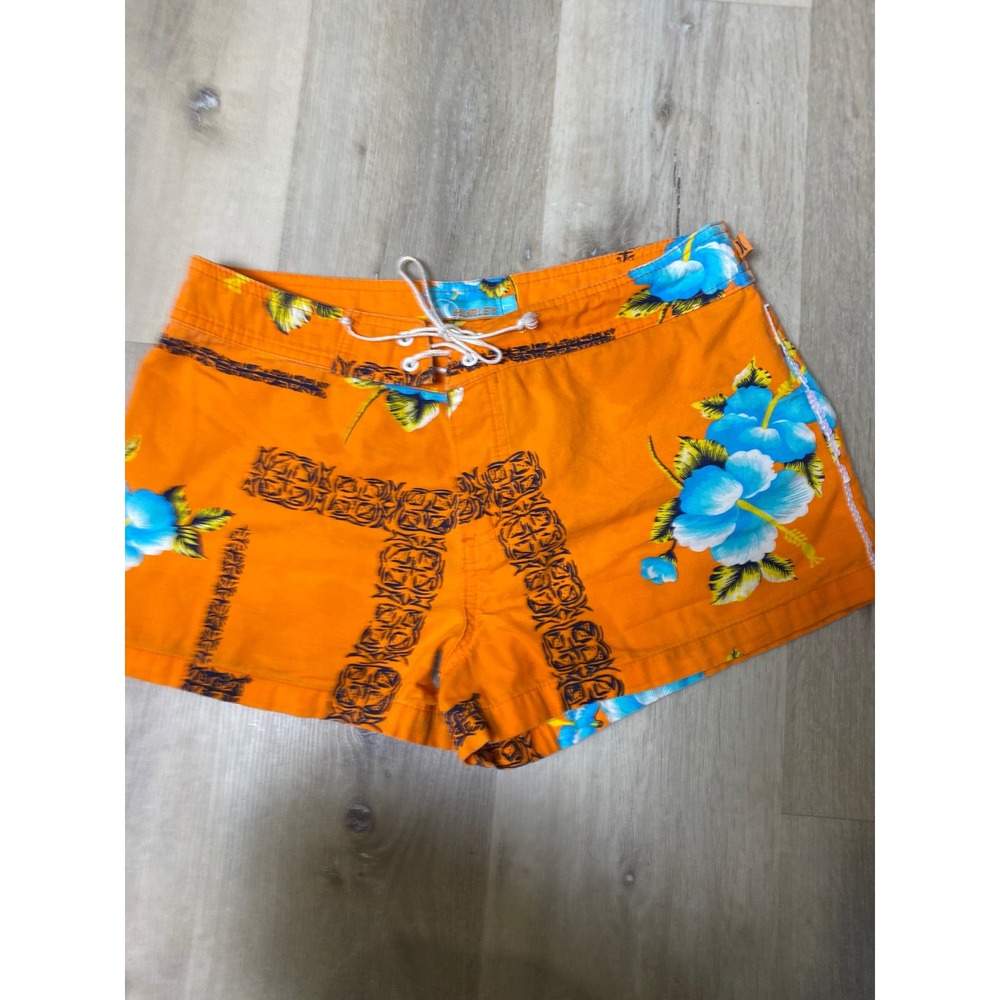 Hurley Vintage Y2K Orange Blue Hibiscus Floral Sequin Board Shorts Womens 7